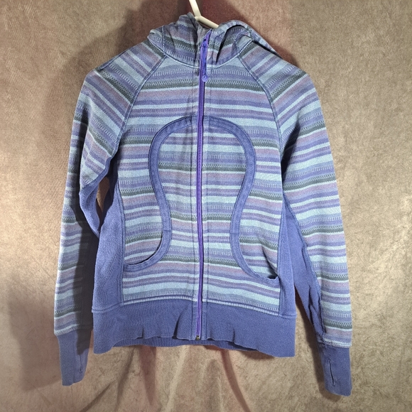 lululemon athletica Tops - Lululemon Scuba Full Zip Hoodie Blue Purple Poncho Stripe G- 8